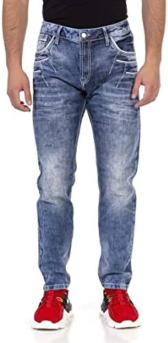 Cipo & Baxx Herren Jeans - Straight Fit mit modischen Waschungen, Nähten & Used-Look Details - Regular Denim - Trendige