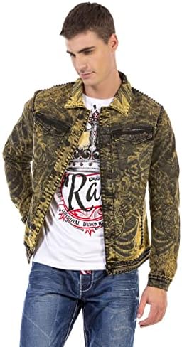 Cipo & Baxx Herren Jeansjacke – Klassisch, Leder, Sport – Knopf und Reißverschluss – Sweat-Kapuze und Sweatärmeln – Mode