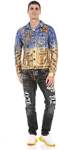 Cipo & Baxx Herren Jeansjacke – Klassisch, Leder, Sport – Knopf und Reißverschluss – Sweat-Kapuze und Sweatärmeln – Mode