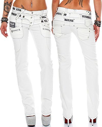 Cipo & Baxx Damen Jeans - Slim Fit & Used Look | Modische Kontrastnähte & Mehrtaschen | Bequeme Stretch-Jeans