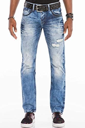 Cipo & Baxx Herren Jeans - Straight Fit mit modischen Waschungen, Nähten & Used-Look Details - Regular Denim - Trendige