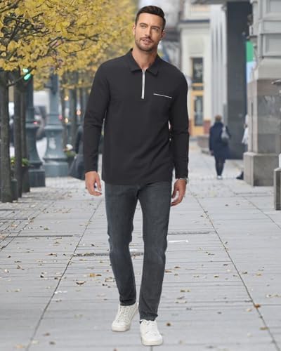 HMIYA Herren Poloshirt Langarm Baumwoll-Atmungsaktiv Casual T-Shirts Organic Standard Blended – Bild 40