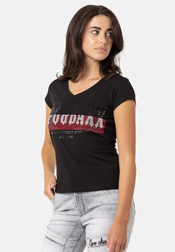 Cipo & Baxx Damen T-Shirt Print Strasssteine Baumwolle Rundhals
