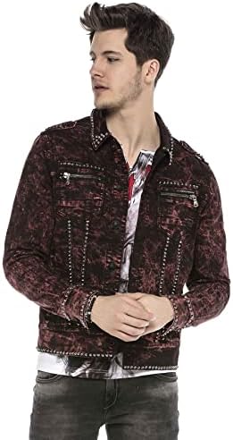 Cipo & Baxx Herren Jeansjacke – Klassisch, Leder, Sport – Knopf und Reißverschluss – Sweat-Kapuze und Sweatärmeln – Mode