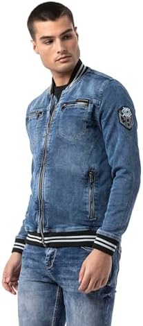 Cipo & Baxx Herren Jeansjacke – Klassisch, Leder, Sport – Knopf und Reißverschluss – Sweat-Kapuze und Sweatärmeln – Mode