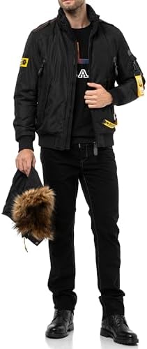 Cipo & Baxx Herren Mantel – Stylische Winterjacke mit warmem Innenfutter und abnehmbarer Kapuze für kalte Tage