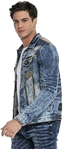Cipo & Baxx Herren Jeansjacke – Klassisch, Leder, Sport – Knopf und Reißverschluss – Sweat-Kapuze und Sweatärmeln – Mode