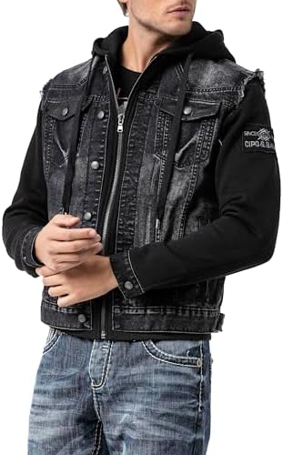 Cipo & Baxx Herren Hybrid-Denimjacke - Versatile Farben, Modisch und Komfortabel - für City und Outdoor - mit Knopf und