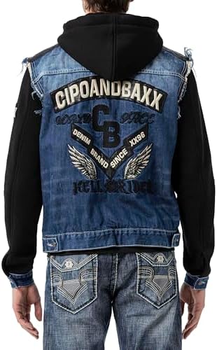 Cipo & Baxx Herren Hybrid-Denimjacke - Versatile Farben, Modisch und Komfortabel - für City und Outdoor - mit Knopf und