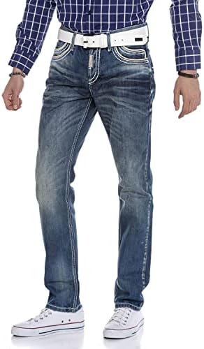 Cipo & Baxx Herren Jeans - Straight Fit mit modischen Waschungen, Nähten & Used-Look Details - Regular Denim