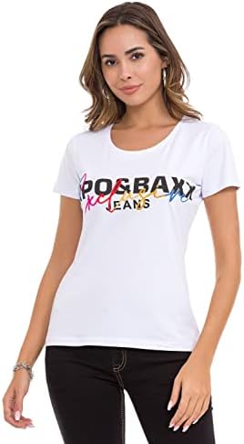 Cipo & Baxx Damen T-Shirt Print Strasssteine Baumwolle Rundhals