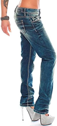 Cipo & Baxx Damen Jeans - Slim Fit & Used Look | Modische Kontrastnähte & Mehrtaschen | Bequeme Stretch-Jeans