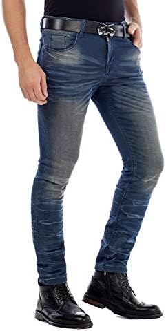 Cipo & Baxx Herren Jeans - Straight Fit mit modischen Waschungen, Nähten & Used-Look Details - Regular Denim