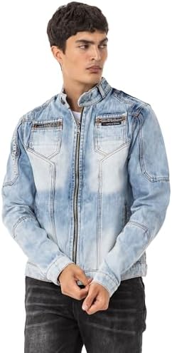 Cipo & Baxx Herren Jeansjacke – Klassisch, Leder, Sport – Knopf und Reißverschluss – Sweat-Kapuze und Sweatärmeln – Mode