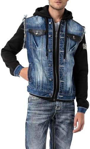 Cipo & Baxx Herren Hybrid-Denimjacke - Versatile Farben, Modisch und Komfortabel - für City und Outdoor - mit Knopf und