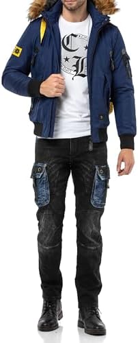 Cipo & Baxx Herren Mantel – Stylische Winterjacke mit warmem Innenfutter und abnehmbarer Kapuze für kalte Tage