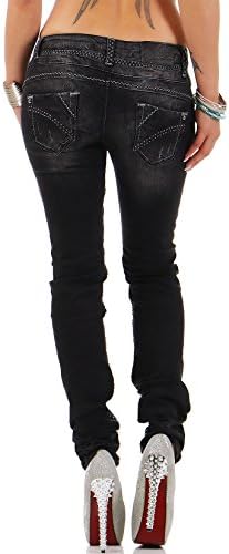 Cipo & Baxx Damen Jeans - Slim Fit & Used Look | Modische Kontrastnähte & Mehrtaschen | Bequeme Stretch-Jeans