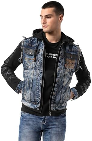 Cipo & Baxx Herren Hybrid-Denimjacke - Versatile Farben, Modisch und Komfortabel - für City und Outdoor - mit Knopf und