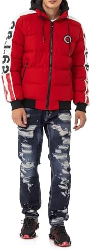 Cipo & Baxx Herren Mantel – Stylische Winterjacke mit warmem Innenfutter und abnehmbarer Kapuze für kalte Tage