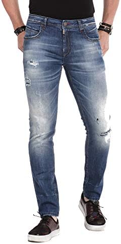 Cipo & Baxx Herren Jeans - Straight Fit mit modischen Waschungen, Nähten & Used-Look Details - Regular Denim - Trendige