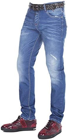 Cipo & Baxx Herren Jeans - Straight Fit mit modischen Waschungen, Nähten & Used-Look Details - Regular Denim