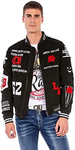 Cipo & Baxx Herren Jeansjacke – Klassisch, Leder, Sport – Knopf und Reißverschluss – Sweat-Kapuze und Sweatärmeln – Mode