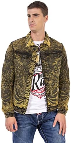 Cipo & Baxx Herren Jeansjacke – Klassisch, Leder, Sport – Knopf und Reißverschluss – Sweat-Kapuze und Sweatärmeln – Mode