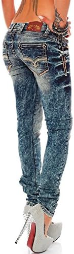 Cipo & Baxx Damen Jeans - Slim Fit & Used Look | Modische Kontrastnähte & Mehrtaschen | Bequeme Stretch-Jeans