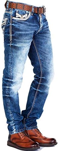 Cipo & Baxx Herren Jeans - Straight Fit mit modischen Waschungen, Nähten & Used-Look Details - Regular Denim - Trendige