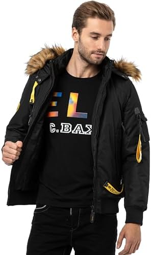 Cipo & Baxx Herren Mantel – Stylische Winterjacke mit warmem Innenfutter und abnehmbarer Kapuze für kalte Tage