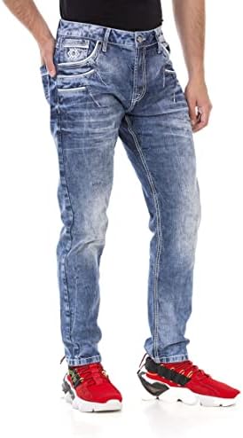 Cipo & Baxx Herren Jeans - Straight Fit mit modischen Waschungen, Nähten & Used-Look Details - Regular Denim