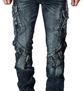 Cipo & Baxx Herren Jeans Bikerstyle Regular Fit – Stone Washed Denim mit Ziernähten, Reißverschlüssen & Taschen | Stylis