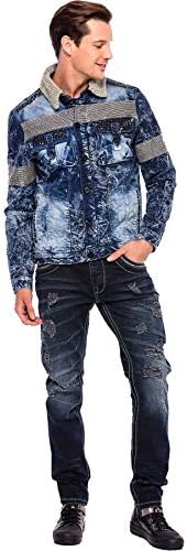 Cipo & Baxx Herren Jeansjacke – Klassisch, Leder, Sport – Knopf und Reißverschluss – Sweat-Kapuze und Sweatärmeln – Mode