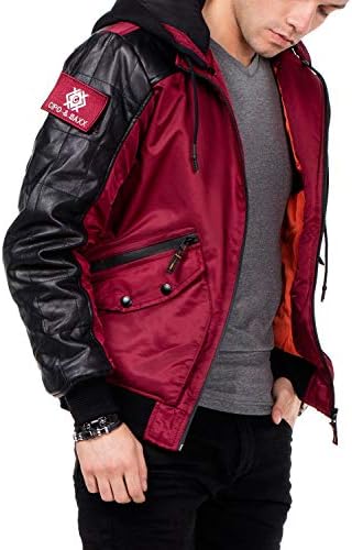 Cipo & Baxx Herren Bomberjacke - College Jacke, Biker Stil, Kapuze, CM134, Rot, Übergangsjacke