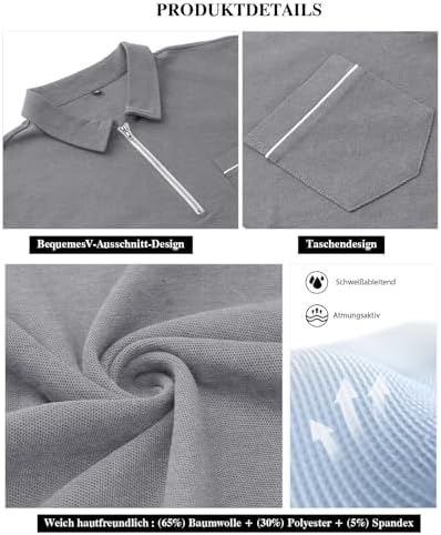 HMIYA Herren Poloshirt Langarm Baumwoll-Atmungsaktiv Casual T-Shirts Organic Standard Blended – Bild 23