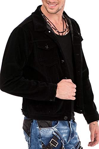 Cipo & Baxx Herren Jeansjacke – Klassisch, Leder, Sport – Knopf und Reißverschluss – Sweat-Kapuze und Sweatärmeln – Mode