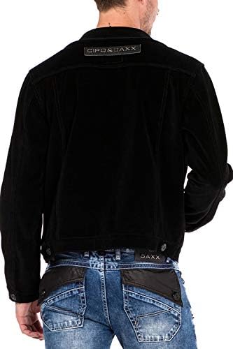 Cipo & Baxx Herren Jeansjacke – Klassisch, Leder, Sport – Knopf und Reißverschluss – Sweat-Kapuze und Sweatärmeln – Mode