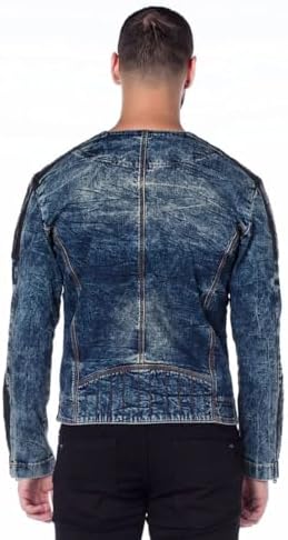 Cipo & Baxx Herren Jeansjacke – Klassisch, Leder, Sport – Knopf und Reißverschluss – Sweat-Kapuze und Sweatärmeln – Mode