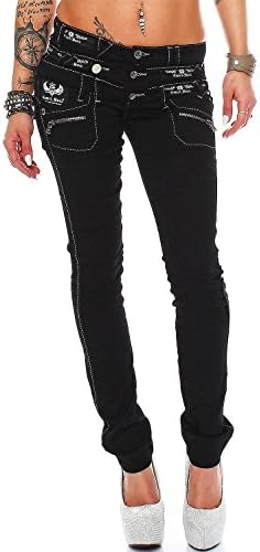 Cipo & Baxx Damen Jeans - Slim Fit & Used Look | Modische Kontrastnähte & Mehrtaschen | Bequeme Stretch-Jeans