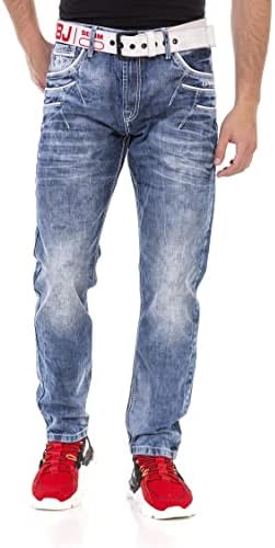Cipo & Baxx Herren Jeans - Straight Fit mit modischen Waschungen, Nähten & Used-Look Details - Regular Denim - Trendige