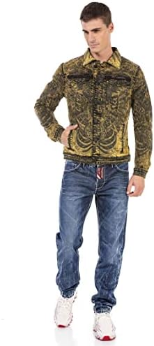 Cipo & Baxx Herren Jeansjacke – Klassisch, Leder, Sport – Knopf und Reißverschluss – Sweat-Kapuze und Sweatärmeln – Mode