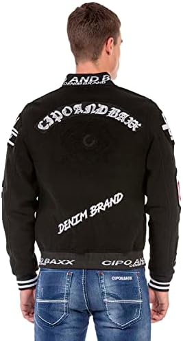 Cipo & Baxx Herren Jeansjacke – Klassisch, Leder, Sport – Knopf und Reißverschluss – Sweat-Kapuze und Sweatärmeln – Mode