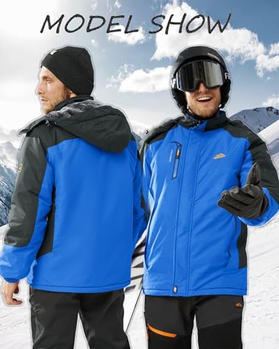 KEFITEVD Wasserabweisende Skijacke für HerrenWinter Outdoorjacke mit Abnehmbarer Kapuze und Warmem Gefüttertem Fleece |