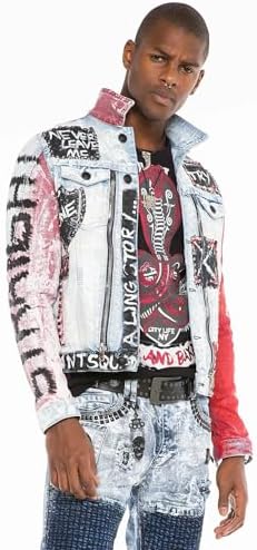Cipo & Baxx Herren Jeansjacke – Klassisch, Leder, Sport – Knopf und Reißverschluss – Sweat-Kapuze und Sweatärmeln – Mode