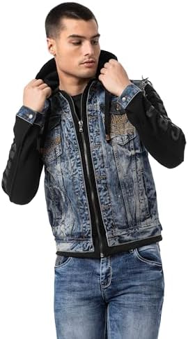 Cipo & Baxx Herren Hybrid-Denimjacke - Versatile Farben, Modisch und Komfortabel - für City und Outdoor - mit Knopf und