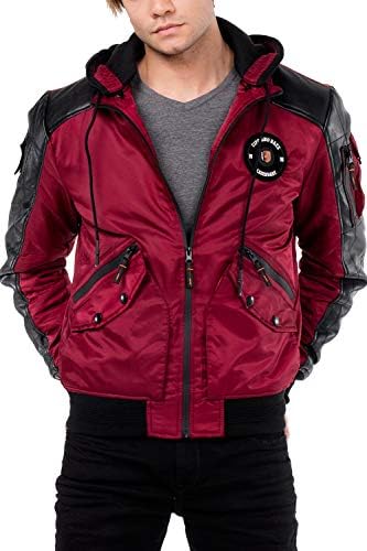 Cipo & Baxx Herren Bomberjacke - College Jacke, Biker Stil, Kapuze, CM134, Rot, Übergangsjacke