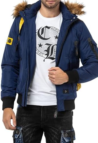 Cipo & Baxx Herren Mantel – Stylische Winterjacke mit warmem Innenfutter und abnehmbarer Kapuze für kalte Tage