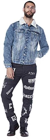 Cipo & Baxx Herren Jeansjacke – Klassisch, Leder, Sport – Knopf und Reißverschluss – Sweat-Kapuze und Sweatärmeln – Mode