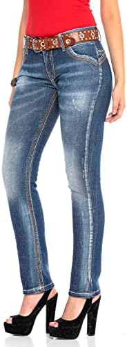 Cipo & Baxx Damen Jeans Hose Pants WD433Dicke Nähte Regular Fit Design Straight Fit