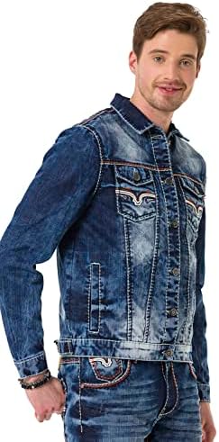Cipo & Baxx Herren Jeansjacke – Klassisch, Leder, Sport – Knopf und Reißverschluss – Sweat-Kapuze und Sweatärmeln – Mode